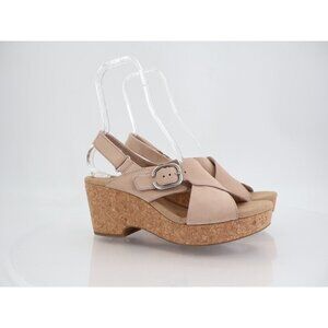 Clarks Giselle Dove Wedge Sandals Sand Nubuck SIze 11M Cork Slingback